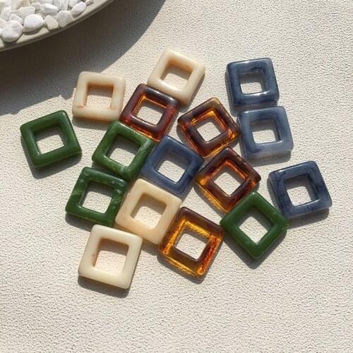 5pcs European Army Green Dangle Earring Resin Jewelry Charms Findings Hollow Square Eardrops Necklace Pendant Accessory F336