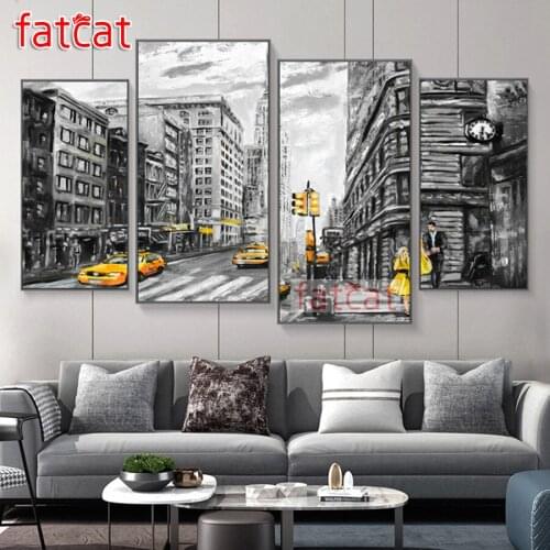 FATCAT Abstract retro building 4 Piece Diy Diamond Painting Full Square Round Drill Diamond Embroidery sale home decor AE2713