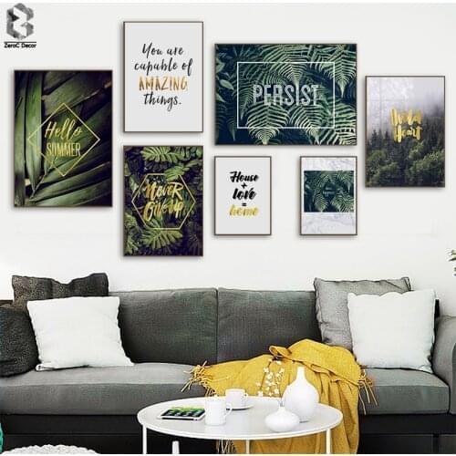 Nordic Canvas Painting Modern Prints Plant Leaf Quotes Art Posters Prints Green Art Wall Pictures Living Room Unframed Poster