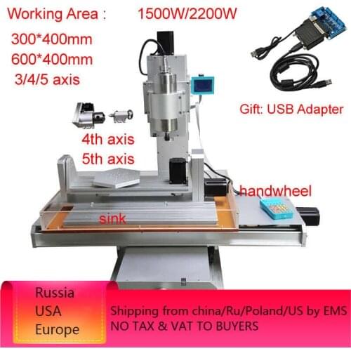 CNC Router 5 Axis CNC 6040 Engraving Machine USB Pillar Type Wood Aluminum Copper Metal Milling Machine 3040 with Water Tank