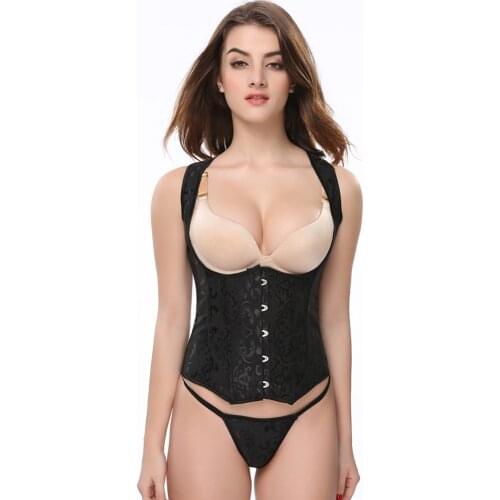 Gothic Jacquard Underbust Corset Straps Steel Boned Bustier Corselet Body Shapewear Vest Plus Size S-6XL