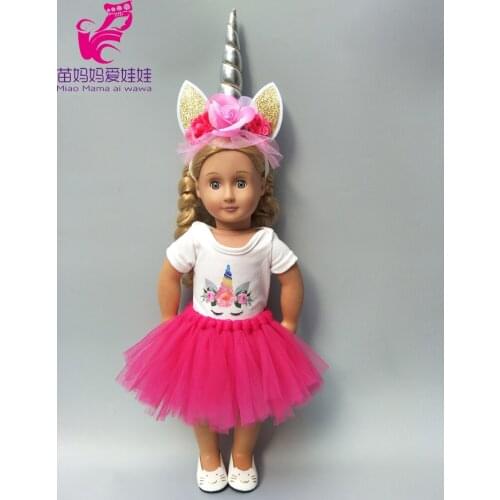 Dolls Clothes Set for 43cm Born Bebe Doll Unicorn Dress Doll Head Band for 18 Inch Girl Doll Dress Clothes Set