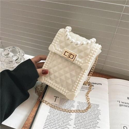 Summer Mini Bag Women Trendy Fashion Pearl Crossbody Bag Jelly Bag Chain Shoulder Messenger Mobile Phone Bag Coin Purse handbags