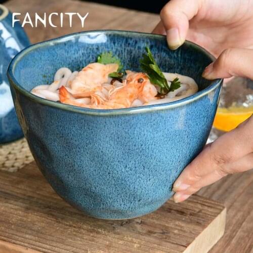 FANCITY Pattern Japanese Fruit Salad Bowl Irregular Large Soup Bowl Instant Noodle Bowl Under Glaze