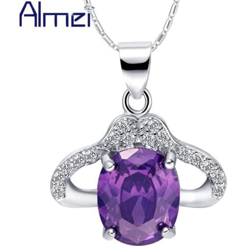 Fashion Jewelries Necklaces Charming Popular Silver Color Chains with Purple Crystal Pendants Colar Feminino Com Pingente N1097