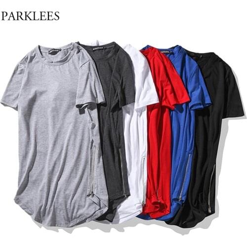 Hipster Longline Tshirt Men 2020 Brand New Short Sleeve O Neck Tee Shirt Homme Side Zipper Hip Hop Casual T Shirt Male Camisetas