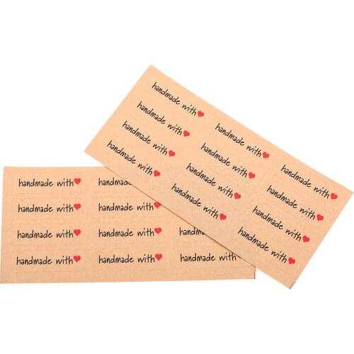 120PCS/10sheets DIY Red Craft Paper Stickers "Hand Made With Heart" Paper Seal Stickers For Bakery Package Label Stickers