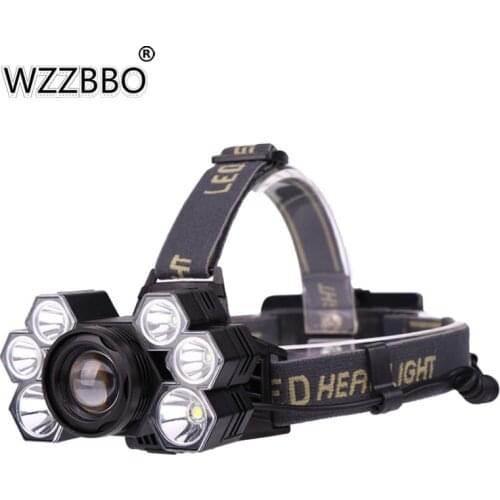 7LED Zoom Long Shot T6 Strong Headlight USB Charging 7 Headlight T6+XPE Fishing Headlight By 18650 Battery