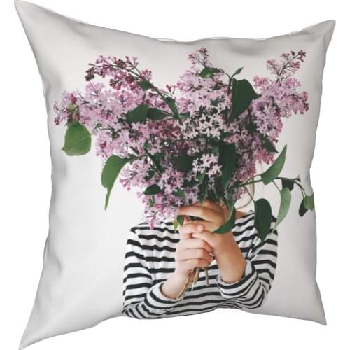 Lilac flower decorative cushion cover simple style 3D printing pillow cushion cover 45cm linen pillow cover culture