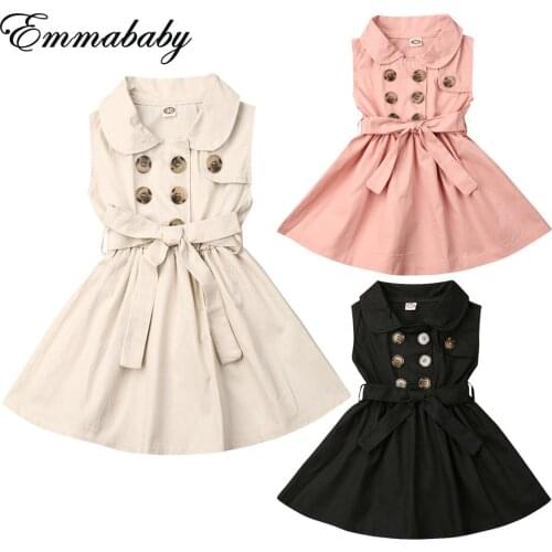 NEW 2020 Summer Toddler Baby Girls Dress Button Sleeveless Pageant Bowknot Wedding Princess Party Dress