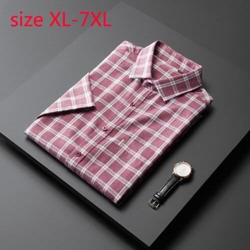 New Arrival Super Large Men Summer Spring Loose Short Sleeve Plaid Fashion Casual Shirts Plus Size XL 2XL 3XL 4XL 5XL 6XL 7XL