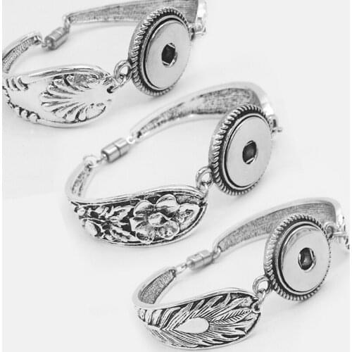 New Flower feathers snap button bangle high quality (fit 18mm 20mm snap) BOBOSGIRL NF1588
