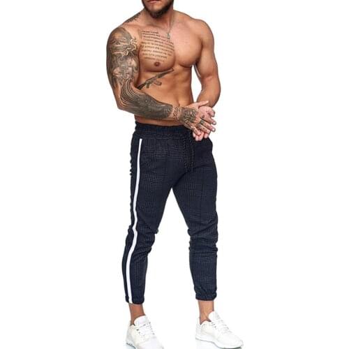 Autumn New Trousers Men Side Stripe Printed Twill Grid Sweatpants Fitness Streetwear Casual Sport Jogging Pants Straight S-3XL