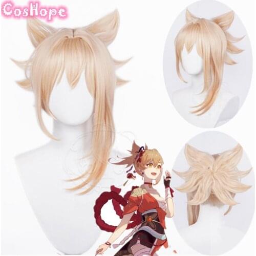 Genshin Impact Yoimiya Cosplay 50cm Wig Blond Orange Wig Cosplay Anime Cosplay Wigs Heat Resistant Synthetic Wigs Hair Halloween