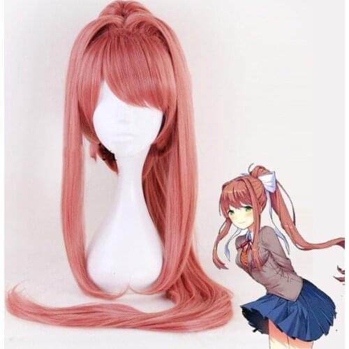 High Quality Doki Doki Literature Club Monika Wigs DDLC 95cm Long Heat Resistant Synthetic Hair Perucas Cosplay Wig +Wig Cap