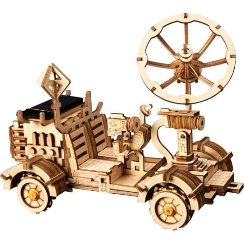 Robotime Moveable Moon Buggy Outdoor Solar Energy Toy 3D DIY Laser Cutting Wooden Model Building Kits Gift for LS401
