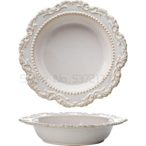French Baroque tableware antique kiln glaze ceramic flat plate European style court style western food plate