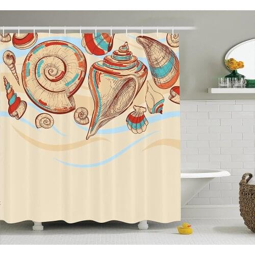 Seashells Shower Curtain Pastel Colored Macro Seashells Picked from Beach Drifts Coral Marine Mollusk Theme Bathroom Curtains
