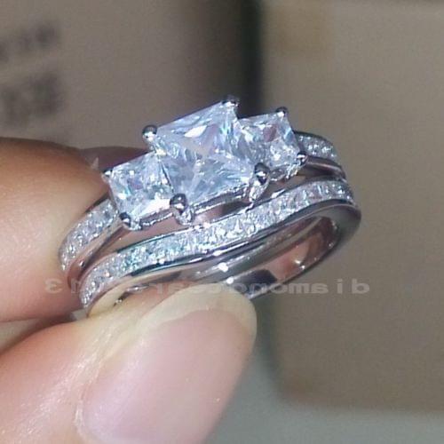 Size 5-10 Jewelry princess Three stones 10kt white gold filled AAA Cubic Zirconia Wedding Ring set gift Choucong