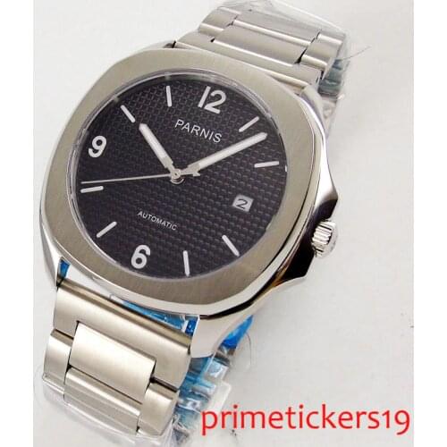 Sapphire glass black dial 40mm square watch case mental strap mechnical men wristwatch date