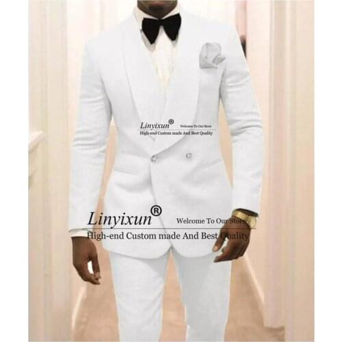 Custom Made Groomsmen White Pattern Groom Tuxedos Shawl Lapel Men Suits 2 Pieces Wedding Best Man ( Jacket+Pants+Tie )