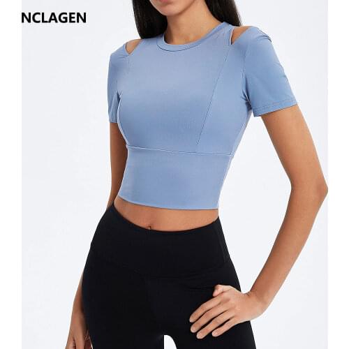 Sports T-shirt Women Push-up Yoga Crop Top Fitness Slim Naked-feel Fabric Elastic Hole Athletic Active Sexy Running Gym Tank Top