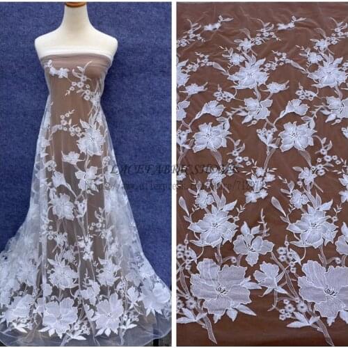 La Belleza Off white big flowers wedding dress lace fabric net lace fabric 51 inches width