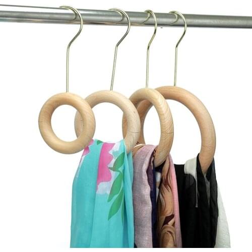 Solid Wooden Scarf Holder Ring Hanger Multifunctional Clothing Store Scarves Tie Organizer Clothes Towel Shelf Holder Display