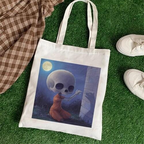 Horror Skeleton Literary Canvas Bag Womens Shoulder Bag Fashion Cotton Shopping Shopper Ladies Hand Bags Tote Bags For Women