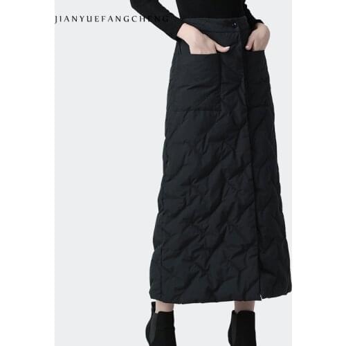Fashion Ankle-length Black Duck Down Skirt Women High Waist A-Line Warm Thicken Winter Skirts Loose Plus Size Ladies Long Skirts