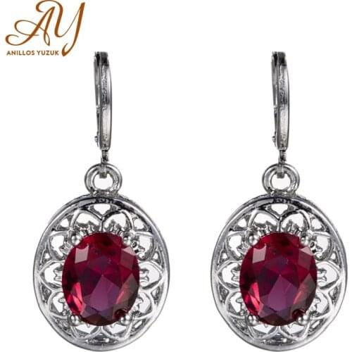 Anillos Yuzuk Sterling Silver 925 Green Gemstones Earring Created Ruby Emerald Wedding For Women Promise Statement Drop Earrings