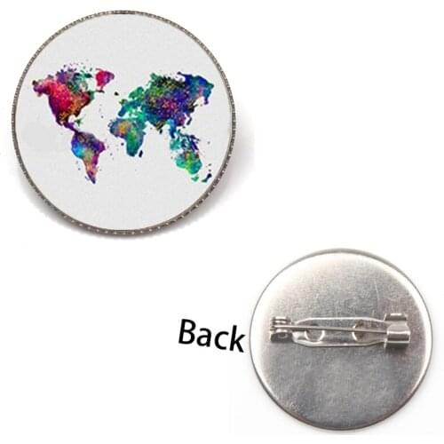 New Style Map Badge World Map Brooch Rainbow Multicolored Map Jewelry Round Glass Shirt Clothes Lapel Pin Backpack Female Gifts