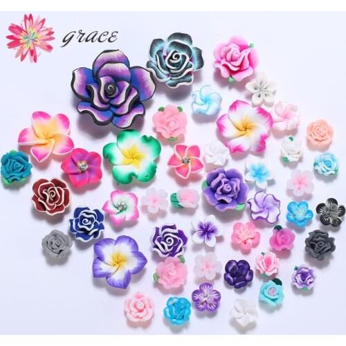 10pc/lot 3D Mixed Assorted Colors Size Polymer Clay Rose Flower Beads For Earring Bracelet Craft Jewelry Decora Accessories