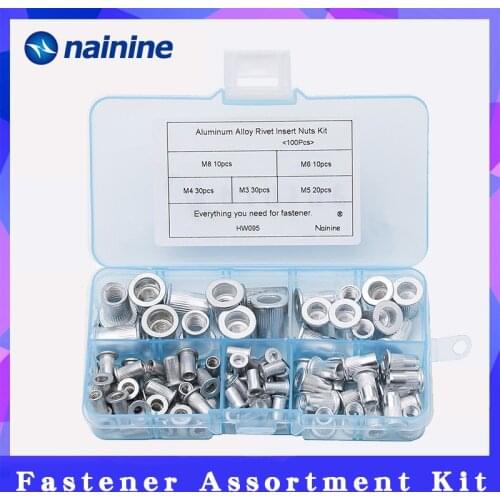 100Pcs/Box M3 M4 M5 M6 M8 Aluminum Alloy Rivnut Flat Head Threaded Rivet Insert Nutsert Cap Rivet Nut Assortment Kit HW095