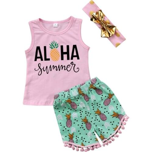 2018 Casual Cotton Kids Baby Girl Toddler Summer Top T-shirt Vest+ Pants Shorts 2PCS Clothes Outfits Set Size 2-6T