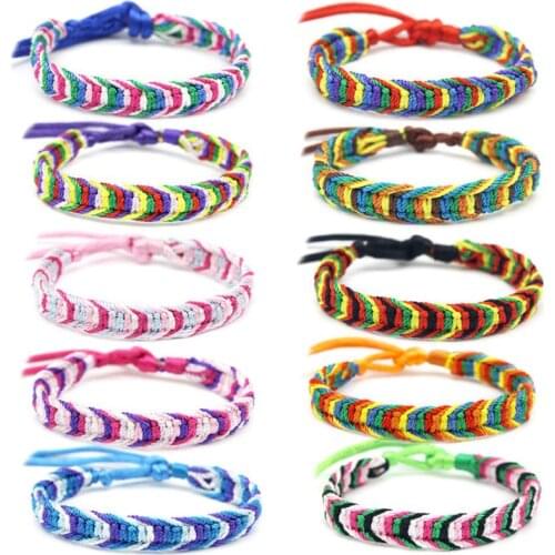 667E 10Pcs Handmade Colorful Nepal Woven Friendship Bracelets with a Sliding Knot Closure Unisex Adjustable Mix Color Random