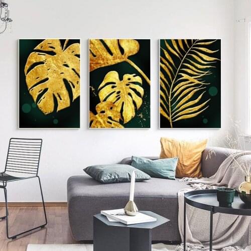 Golden Leaves Abstract Decor Picture Home Wall Art Decor Print Plant Poster Golden Foil Minimalism Wall Backdrop Canvas Painting