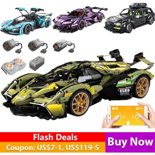 MOC V12 Green Bull Super Technical Car Model Mechanical MY88008 Building Blocks Bricks Remote Control Motors Toys Kids Gifts