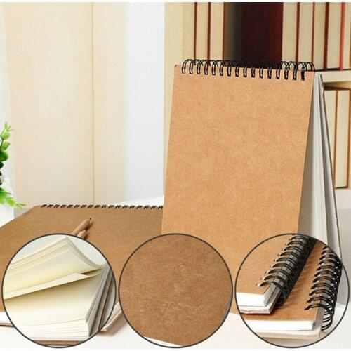 A5 Vintage Spiral Coil Paper Drawing Painting Graffiti Hard Cover Vertical Flip Sketchbook Notebook Office School Supplies