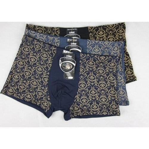 Mens Decorative pattern Boxer Sexy Bamboo Fibre Underwear Elastic Breathable Male Plus Size Boxers 3pcs/lot