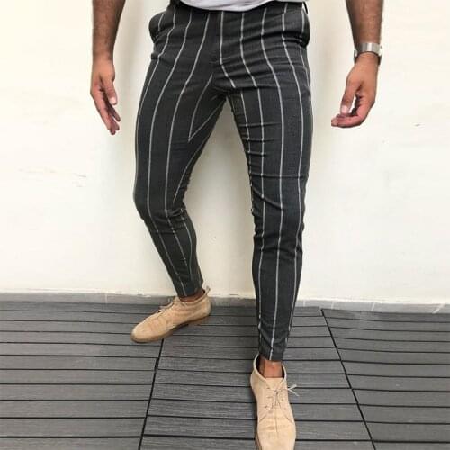 Chic Striped Print Men Slim Pants Casual 2021 Spring Summer Mid Waist Pants Fashion Mens Elastic Skinny Pencil Pants Streetwear