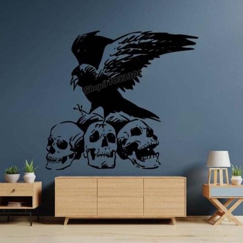 Crow Skull Wall Stickers Raven Crow Corbie Wings Birds Wall Decal Vinyl Decal for Home Boys Bedroom Decoration Wallpaper B172