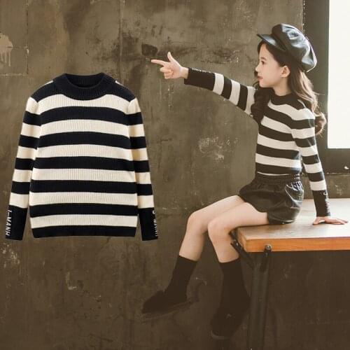 Girls Spring& Autumn ChildrenS Clothing knitting Striped Bottoming Long sleeve T-Shirt Girls Tops ChildrenS Shirts 6 8 10 12 Y