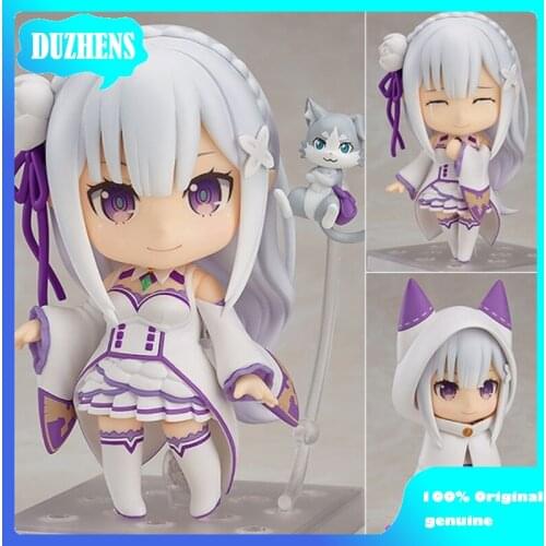 Re:Zero kara Hajimeru Isekai Seikatsu Original Japanes Emilia Q version figma PVC Action Figure Anime Figure Model Toy Doll Gift