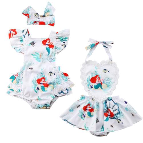 Emmababy Summer Newborn Baby Girls Lace Mermaid Romper Jumpsuit Outfits Clothes