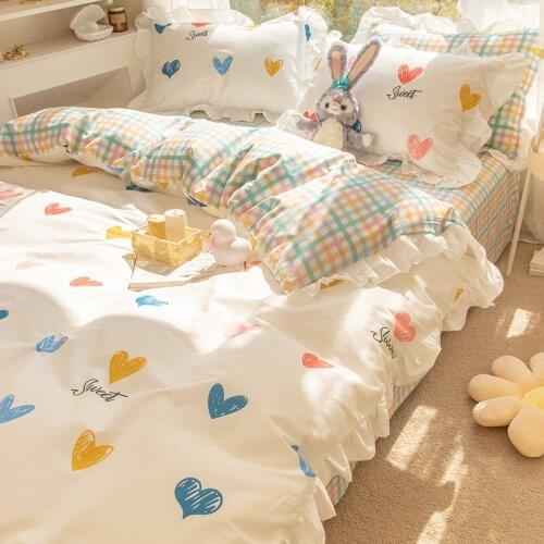 French 100% Cotton Bedding Set Princess Ruffle 4pcs Set Pastoral Bedding Quilt Set Duvet Cover Full Queen Size Bedding