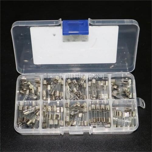 100Pcs Home appliance automobile glass fuse wire box 5*20MM 0.25A/0.3A/0.5A/6A 10 kinds specifications × 10Pcs