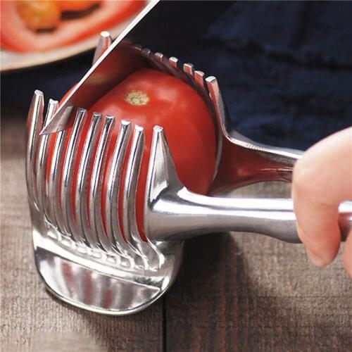Kitchen Gadgets Handy Stainless Steel Onion Holder Potato Tomato Slicer Vegetable Fruit Cutter Safety Cooking Tools Accessories