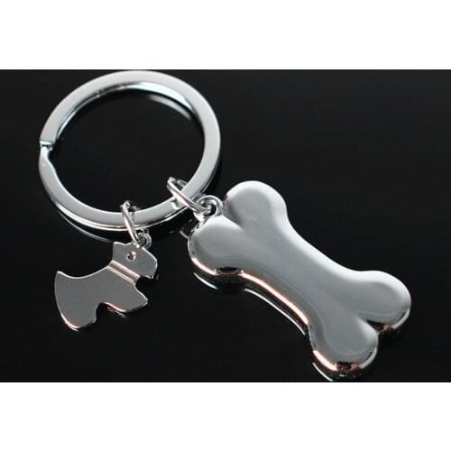 Lovely Pet Dog and Bone Keychain Women Bag Car Key Holder Fashion Jewelry Charm Pendant Accessories Keyring Gift for Dog Lover