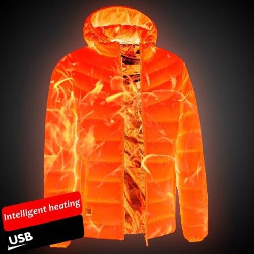 New Electric Heating Cotton parkas Men Outdoor USB Electric Heated Jackets Men Winter Hooded Waterproof Thermal Coat